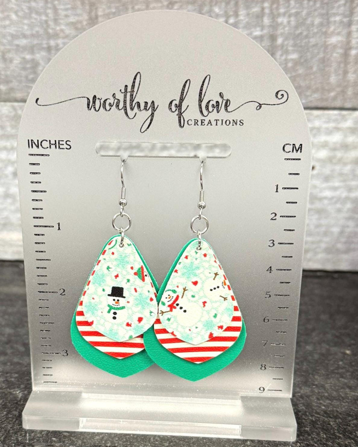 Snowman Faux Leather Earrings, Holiday Dangle Earrings