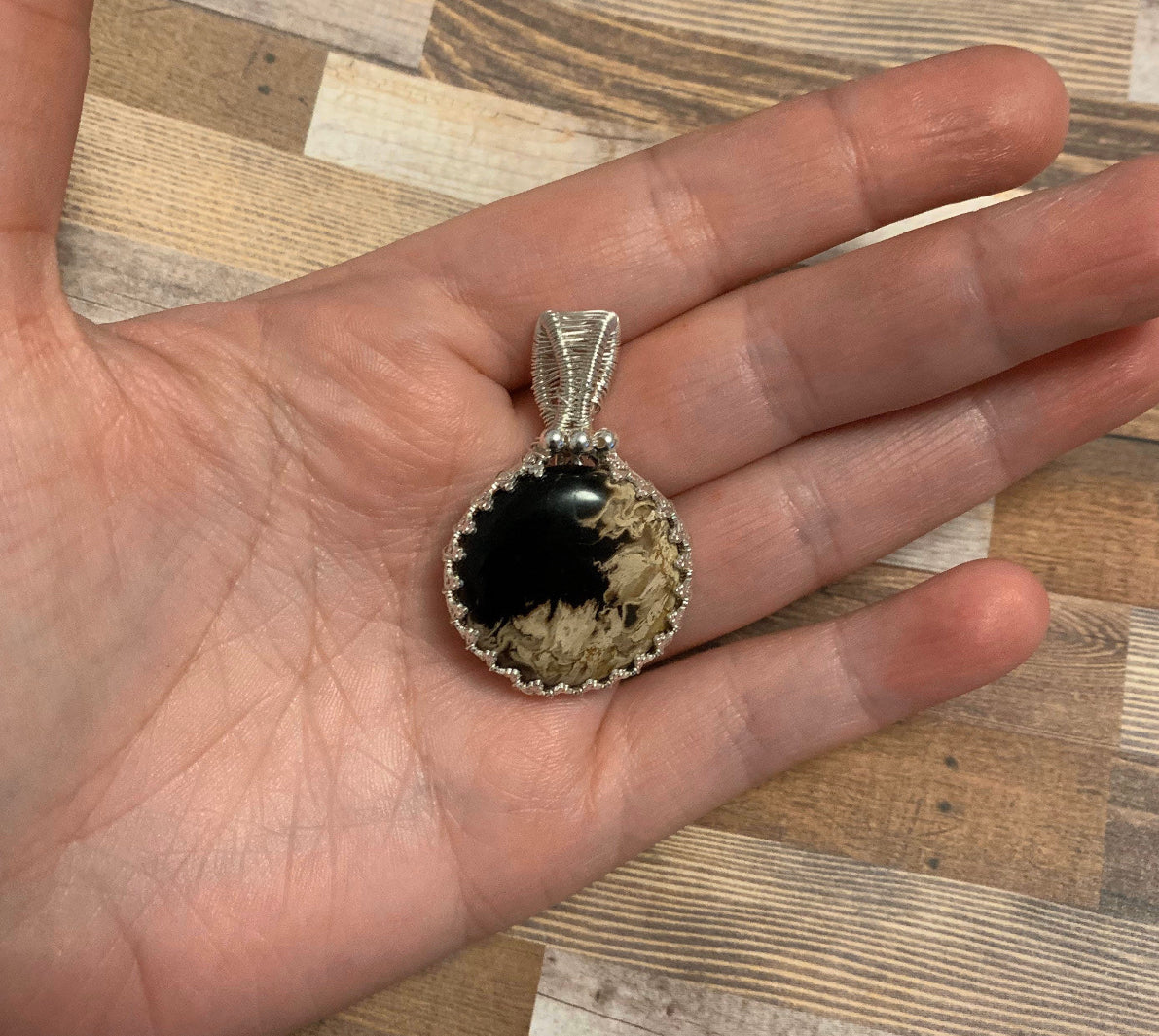 Petrified Palm wood Sterling Silver Wire Wrapped Pendant