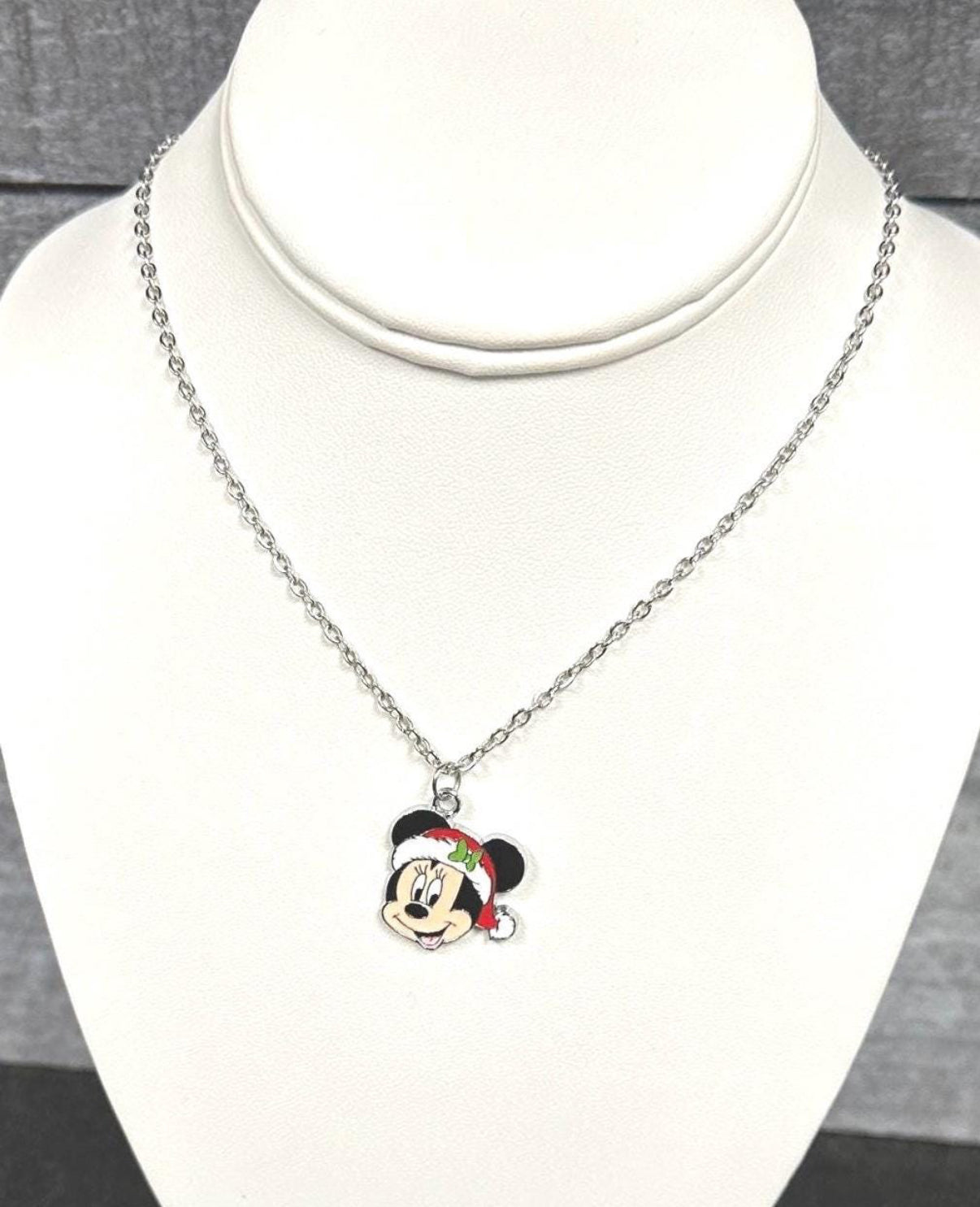 Miss Mouse inspired Christmas necklace with stainless steel chain