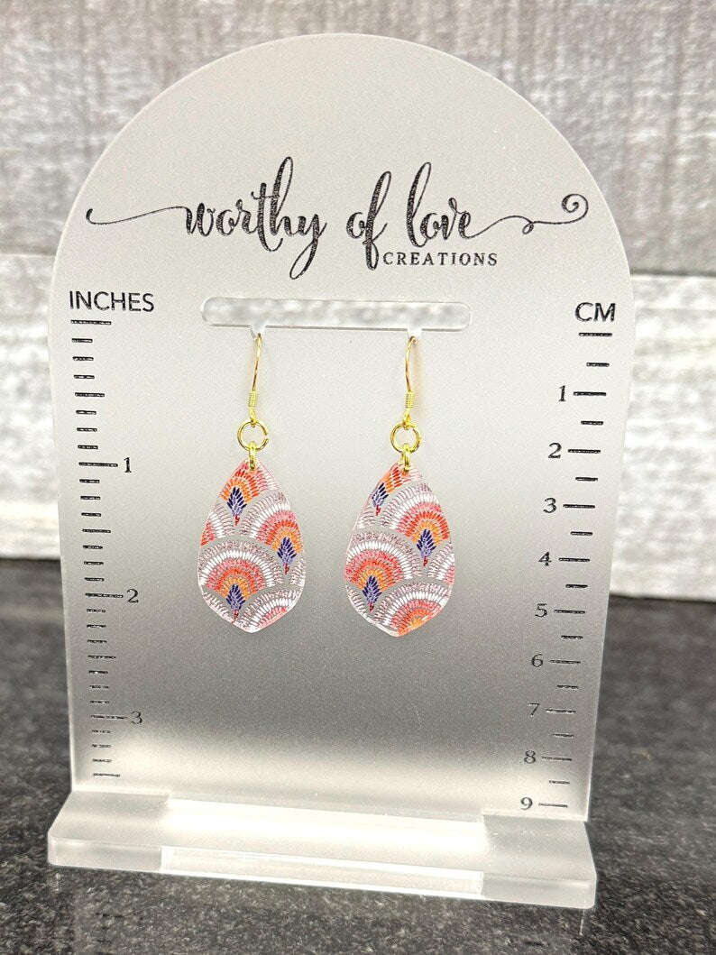 Boho Rainbow Print Earrings, 18k Gold Plated Stainless Steel