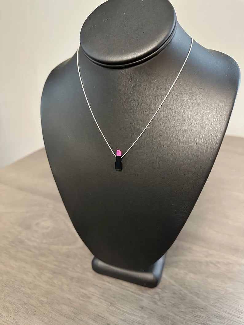 Fire Opal and Mother of Pearl pink lipstick sterling silver necklace