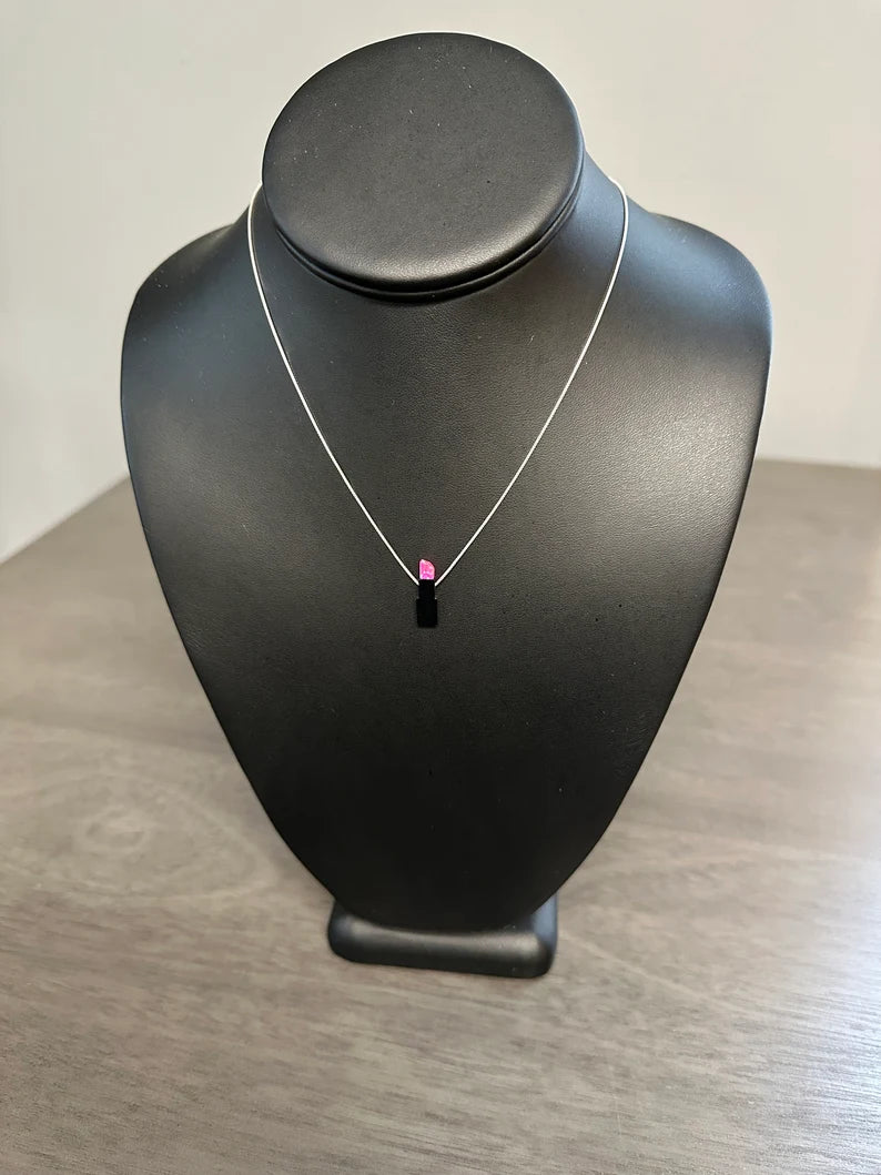 Fire Opal and Mother of Pearl pink lipstick sterling silver necklace