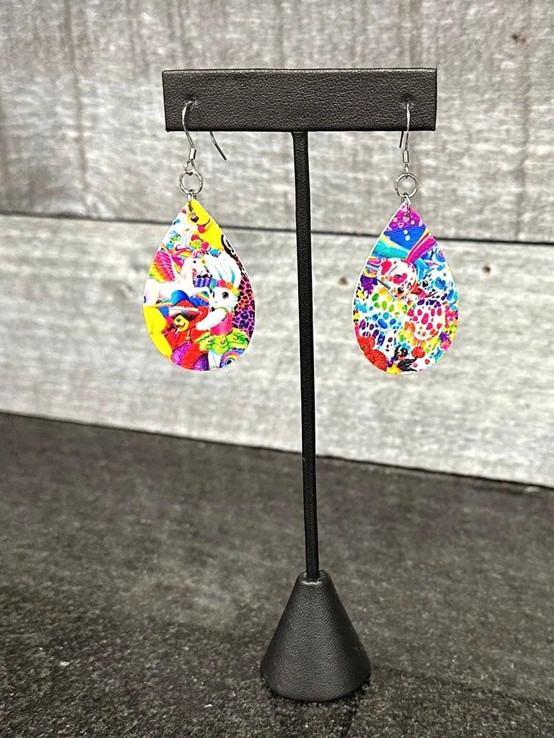 Vibrant Animals print Faux Leather stainless steel earrings, 90s earrings