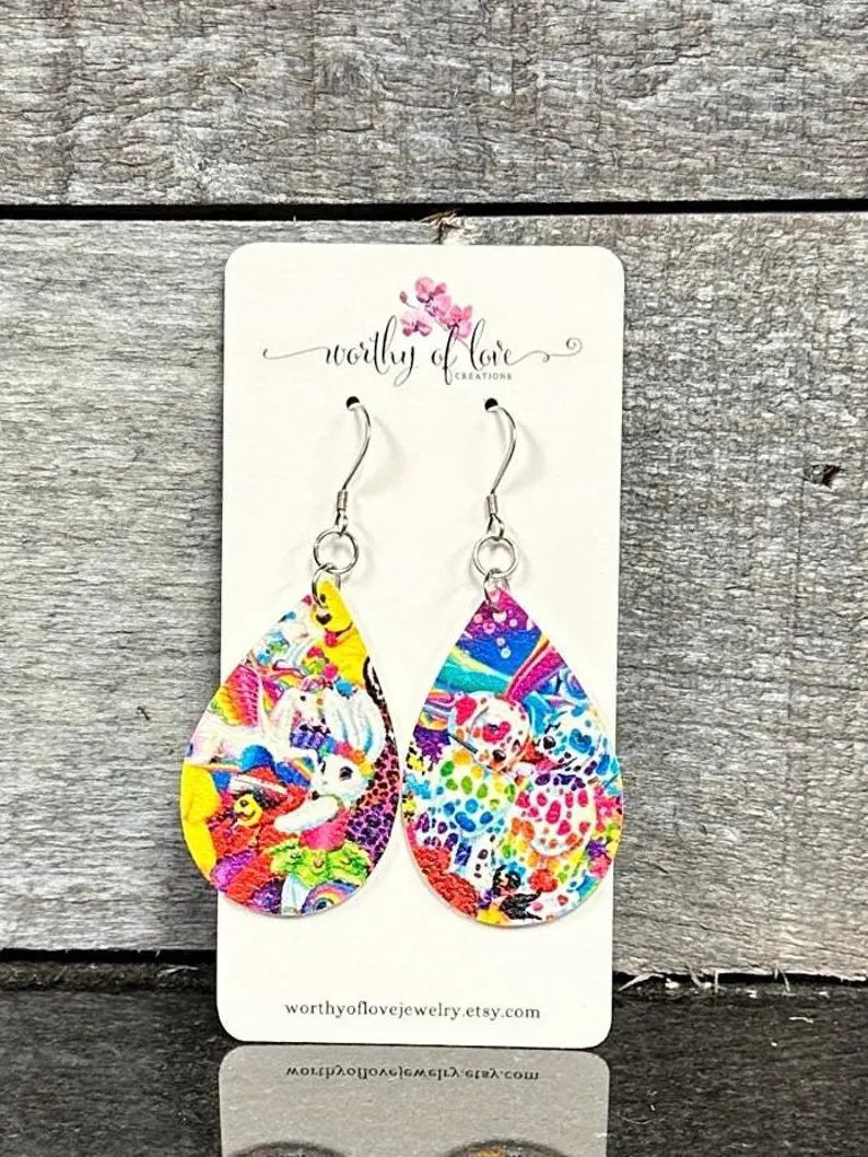Vibrant Animals print Faux Leather stainless steel earrings, 90s earrings