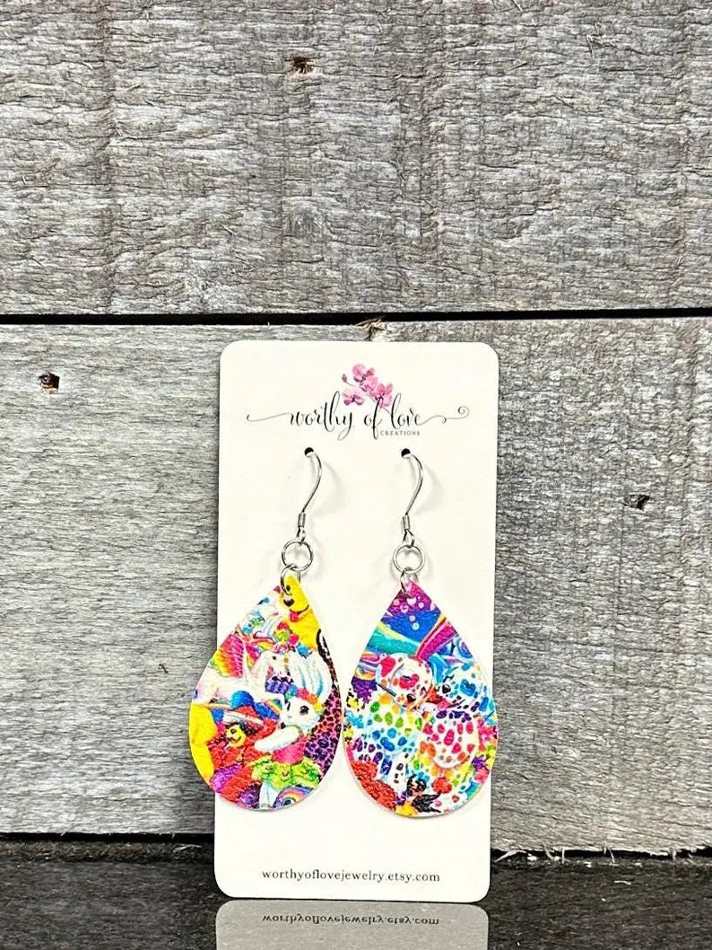 Vibrant Animals print Faux Leather stainless steel earrings, 90s earrings