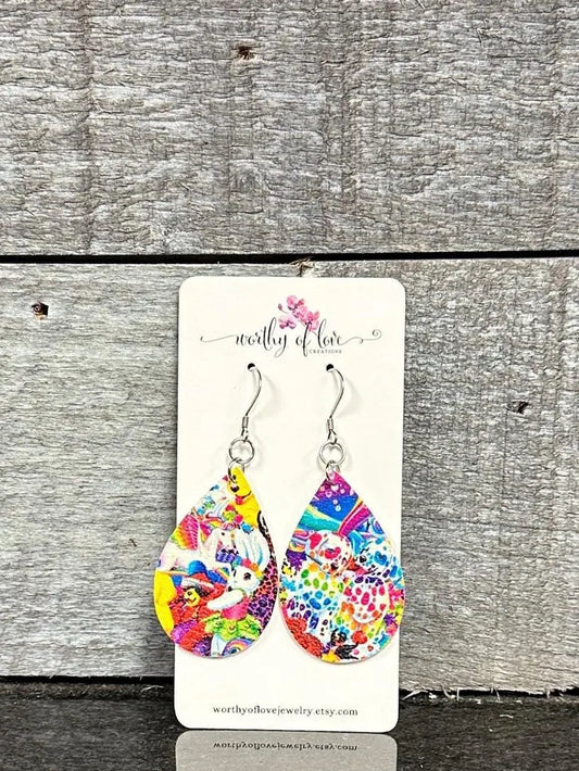 Vibrant Animals print Faux Leather stainless steel earrings, 90s earrings