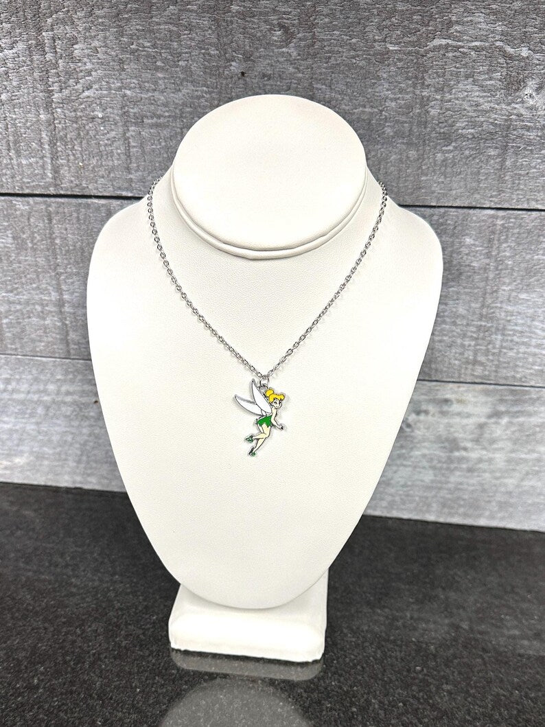 Green tinkering fairy necklace with stainless steel chain
