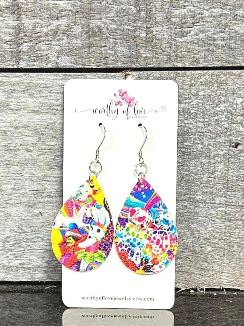 Vibrant Animals print Faux Leather stainless steel earrings, 90s earrings