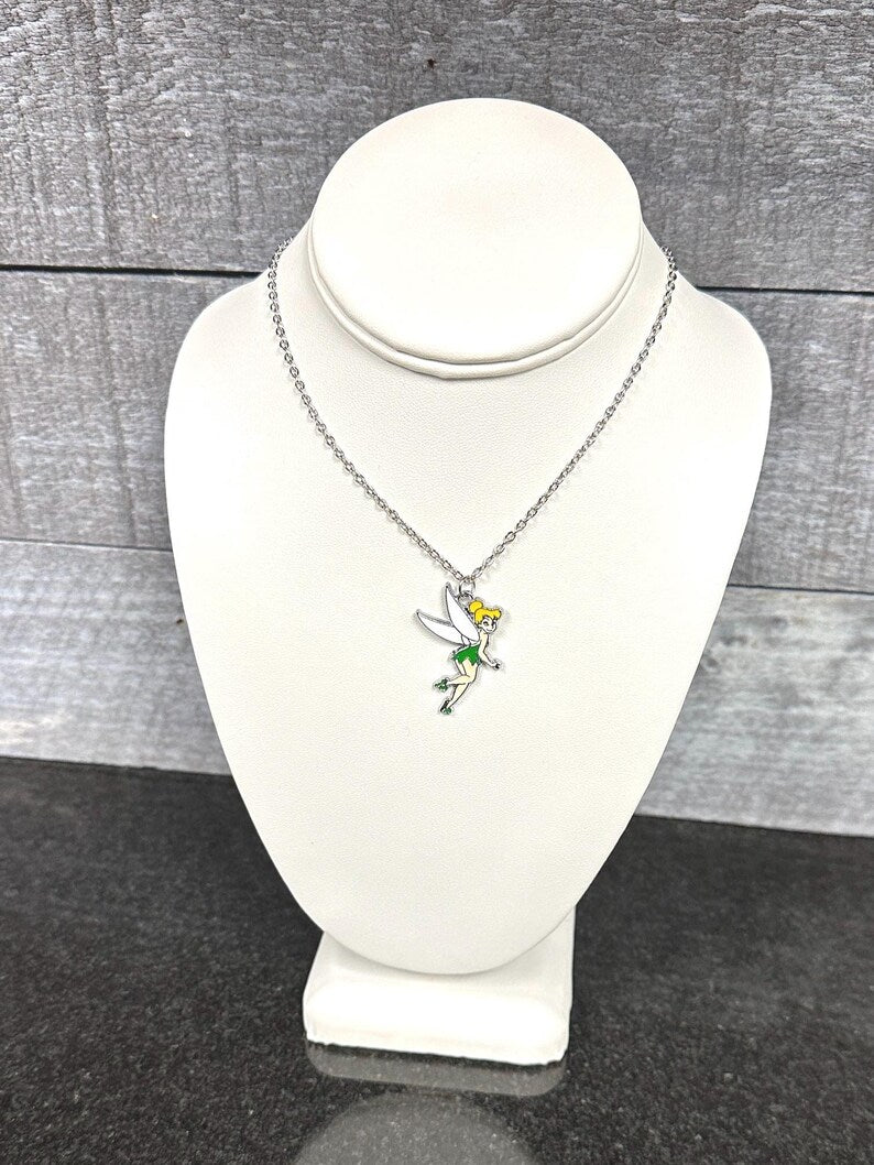 Green tinkering fairy necklace with stainless steel chain