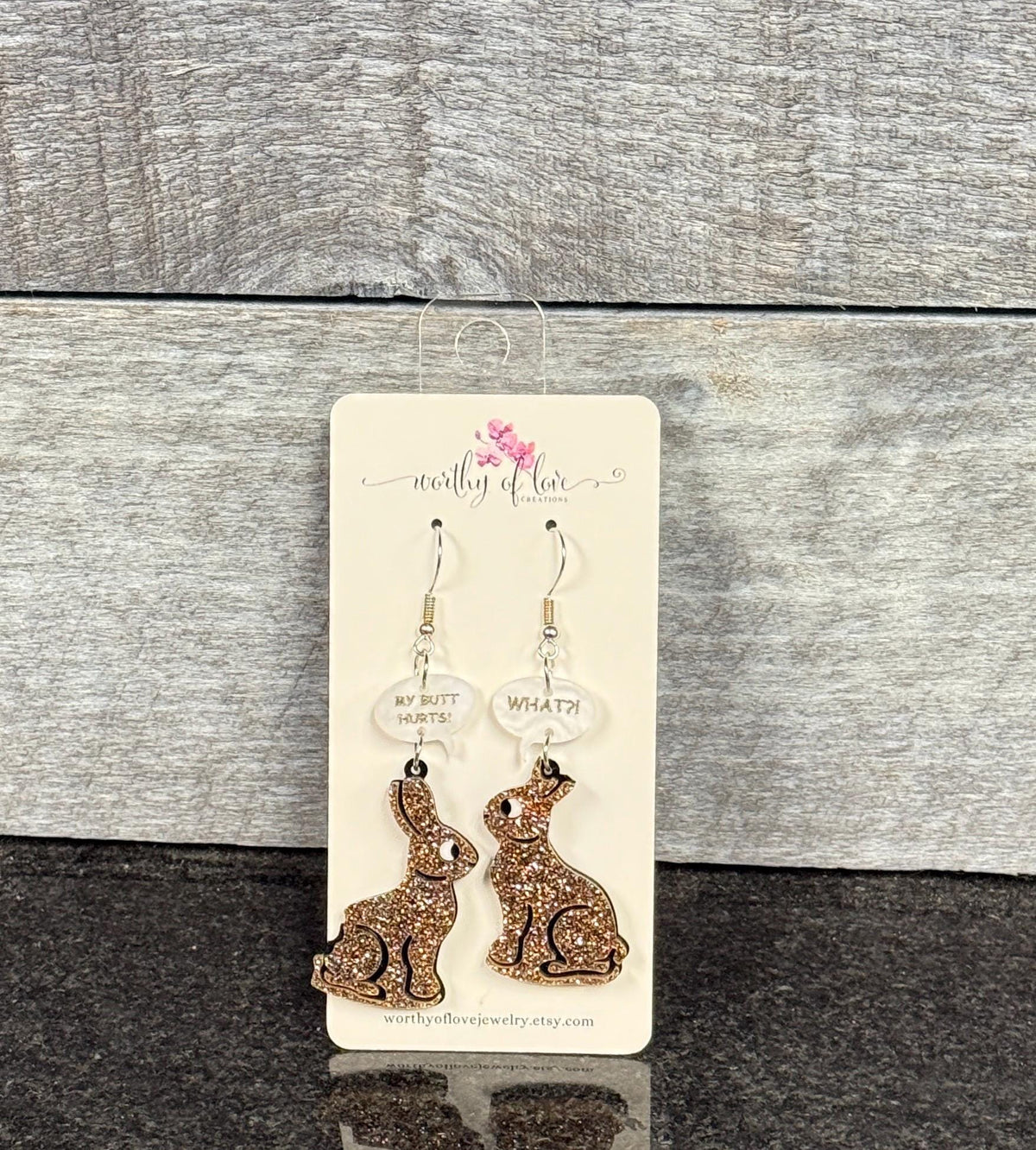 Chocolate Bunny Acrylic Earrings: Stainless Steel Easter Rabbit Jewelry