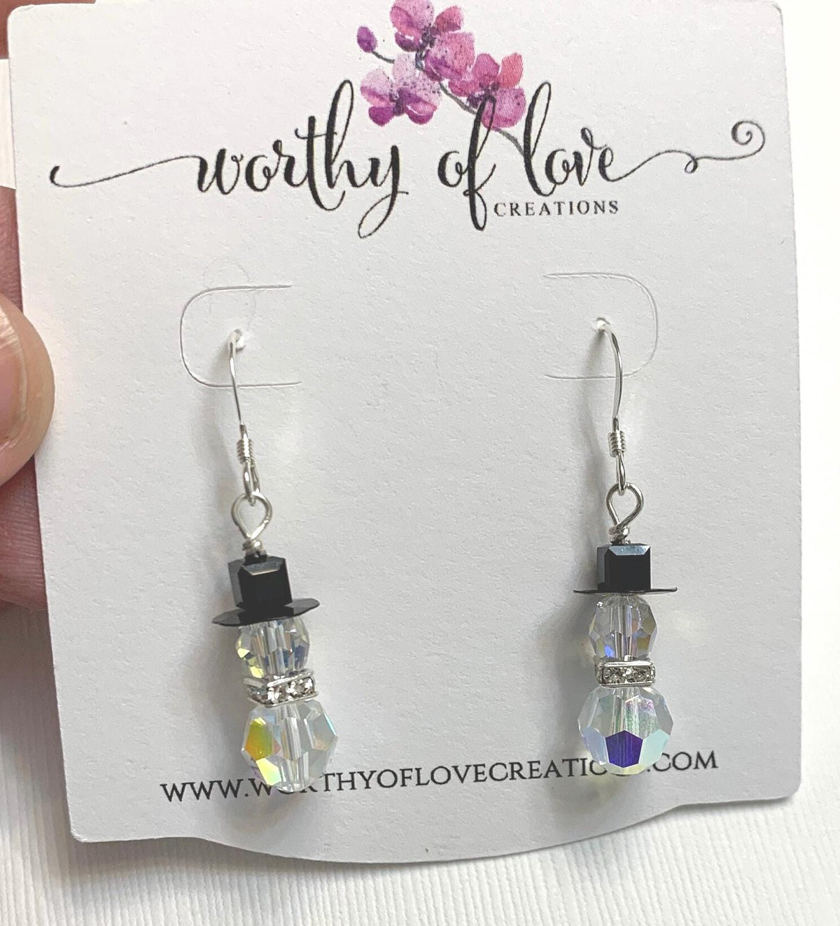 Crystal Snowman Earrings: Sterling Silver Plated Winter Jewelry