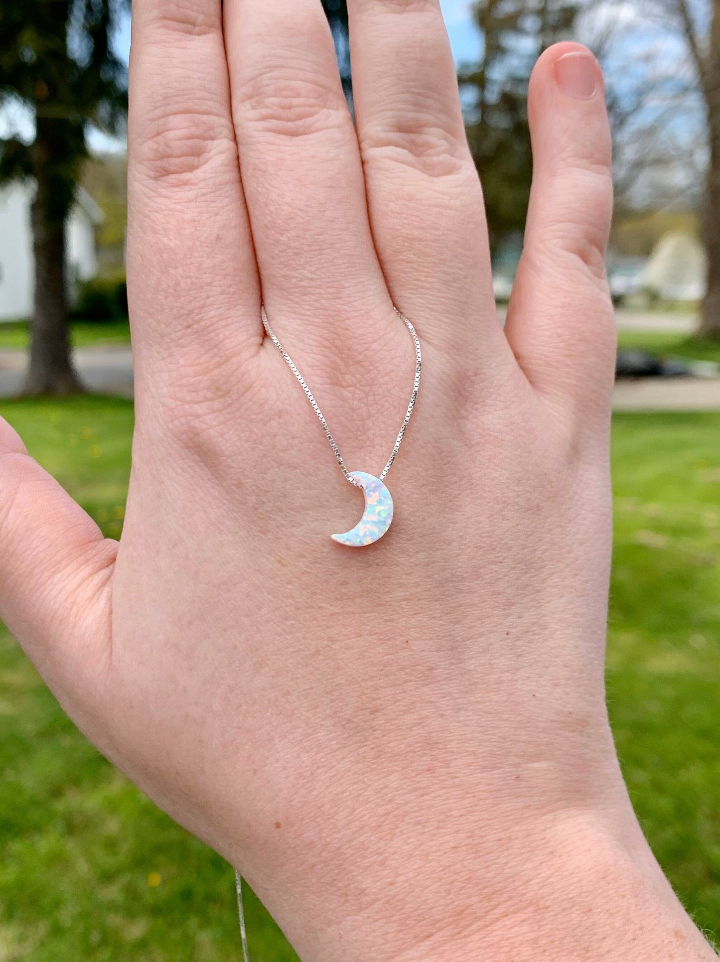 Moon necklace Fire Opal sterling silver