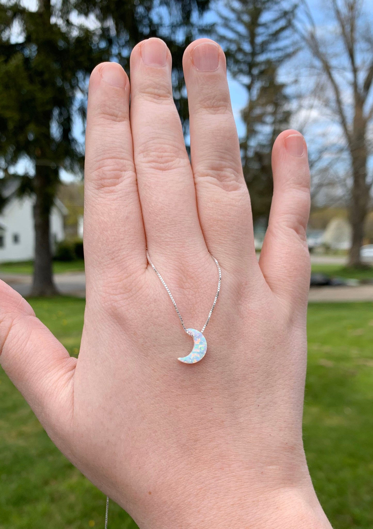 Moon necklace Fire Opal sterling silver