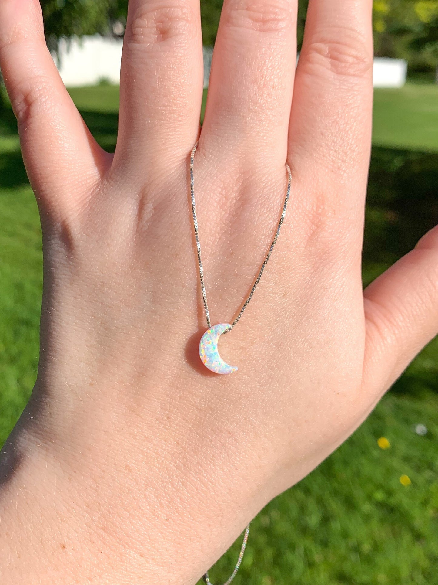 Moon necklace Fire Opal sterling silver