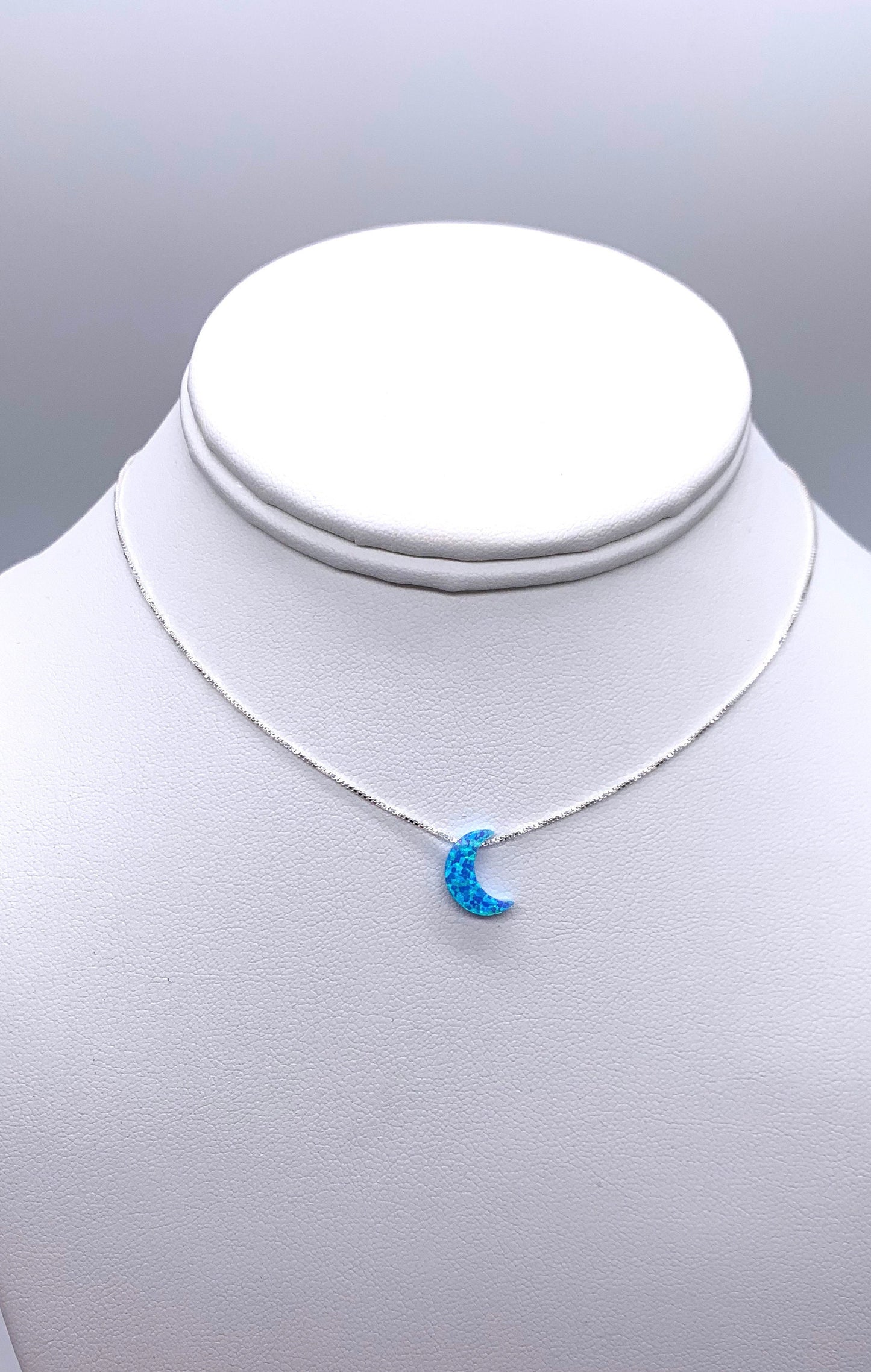 moon necklace fire opal sterling silver in light blue