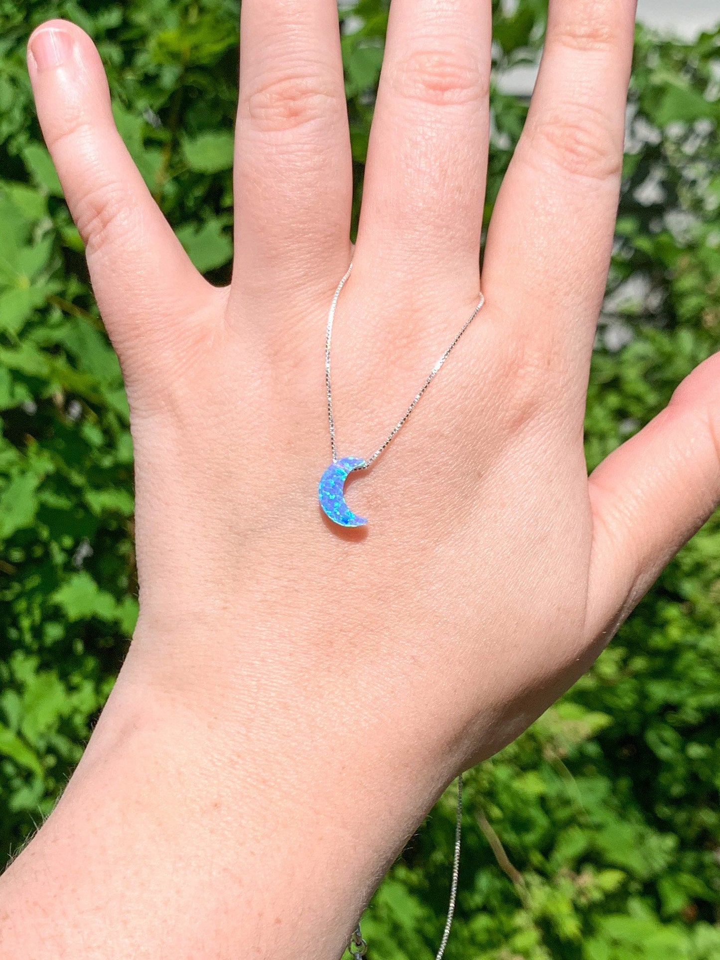 moon necklace fire opal sterling silver in light blue