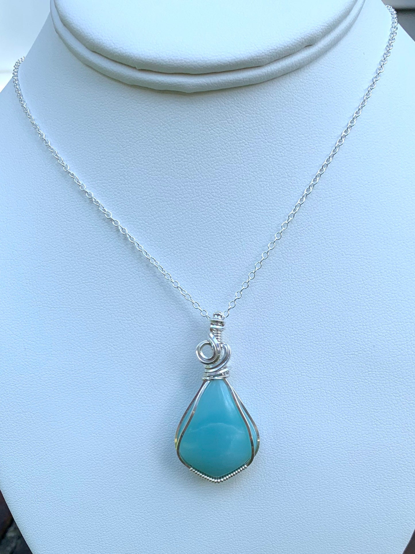 Amazonite sterling silver wire wrapped necklace