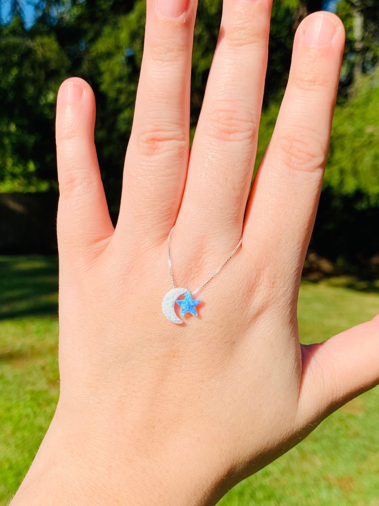 Opal moon and star necklace | sterling silver opal moon and star necklace | I love you to the moon and back necklace | SEE VIDEO