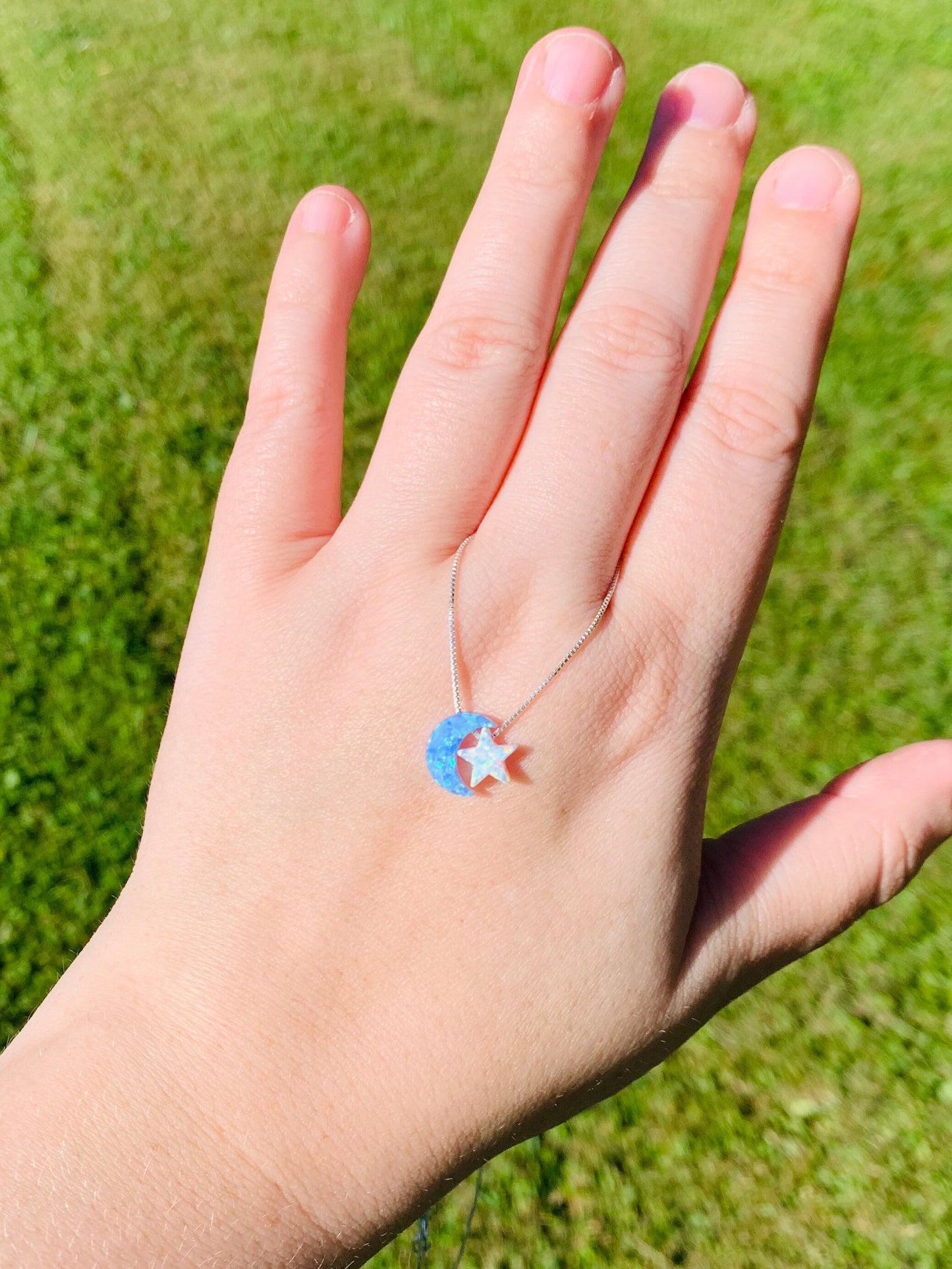 Opal moon and star necklace | sterling silver opal moon and star necklace | I love you to the moon and back necklace