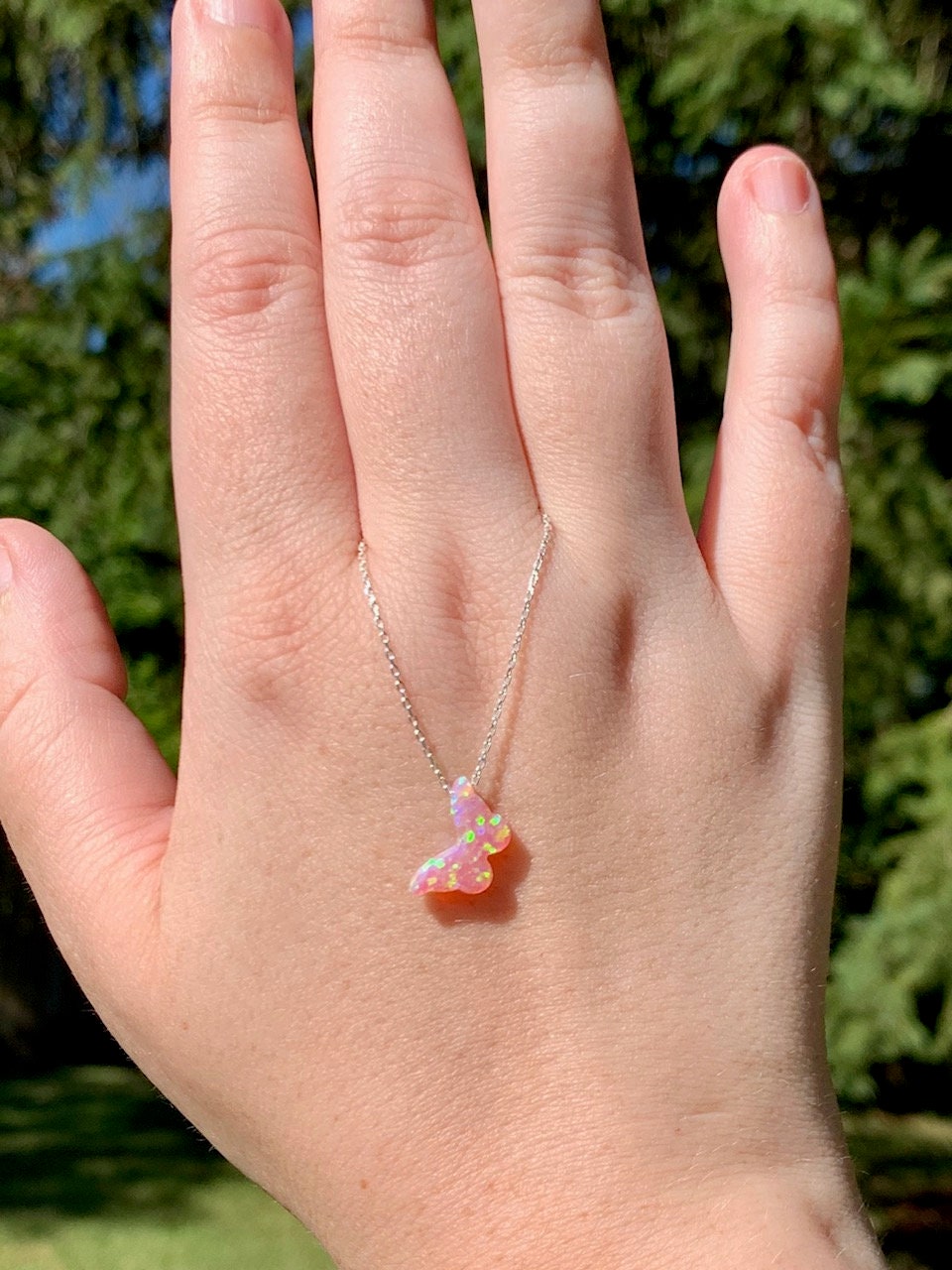 Butterfly opal necklace | Fire opal butterfly necklace with sterling silver delicate chain | SEE VIDEO