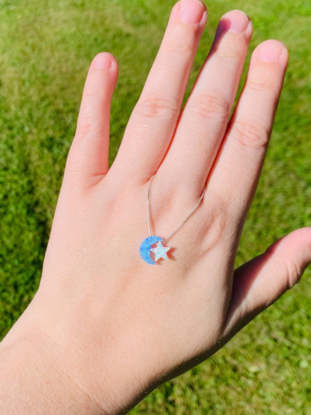 Opal moon and star necklace | sterling silver opal moon and star necklace | I love you to the moon and back necklace | SEE VIDEO