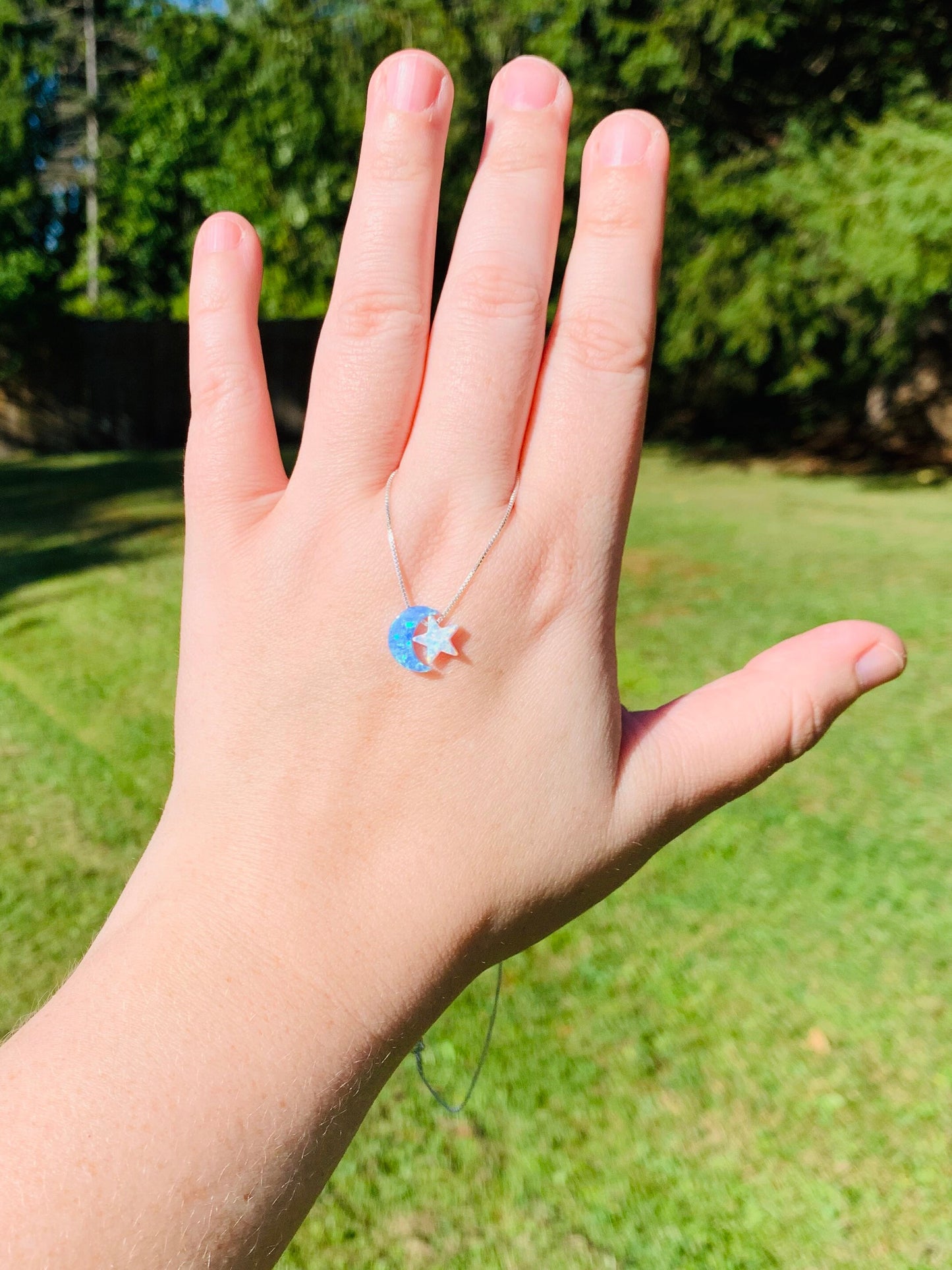 Opal moon and star necklace | sterling silver opal moon and star necklace | I love you to the moon and back necklace