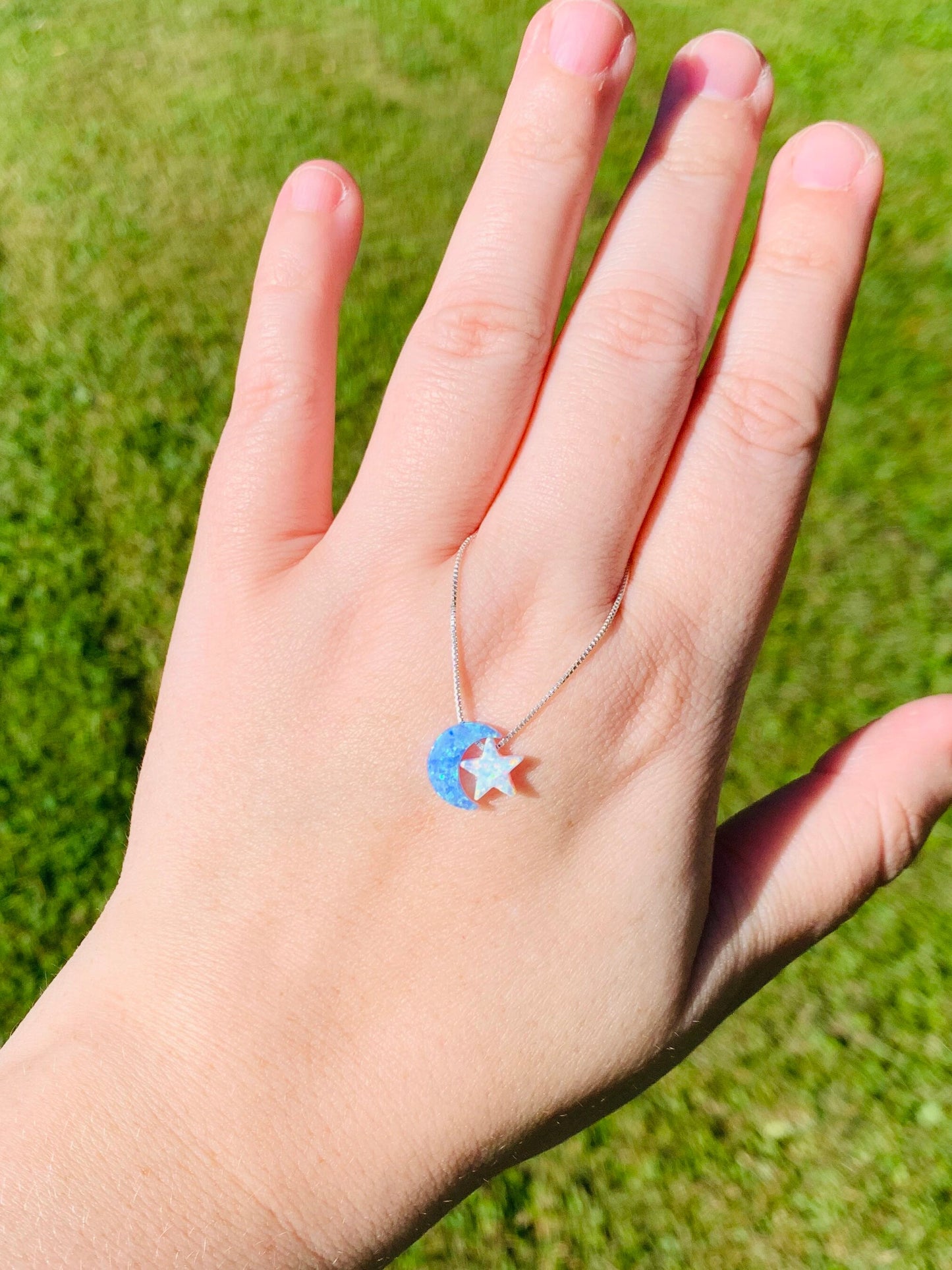Opal moon and star necklace | sterling silver opal moon and star necklace | I love you to the moon and back necklace