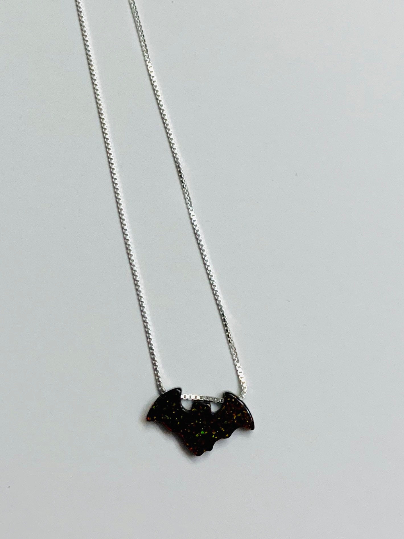 Opal bat necklace, Halloween necklace, fire opal necklace, bat necklace sterling silver, spooky necklace, SEE VIDEO