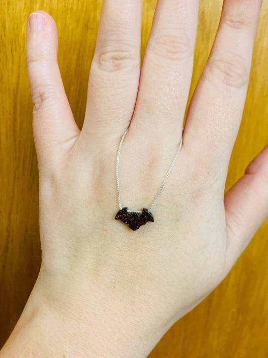Opal bat necklace, fire opal necklace, bat necklace sterling silver chain