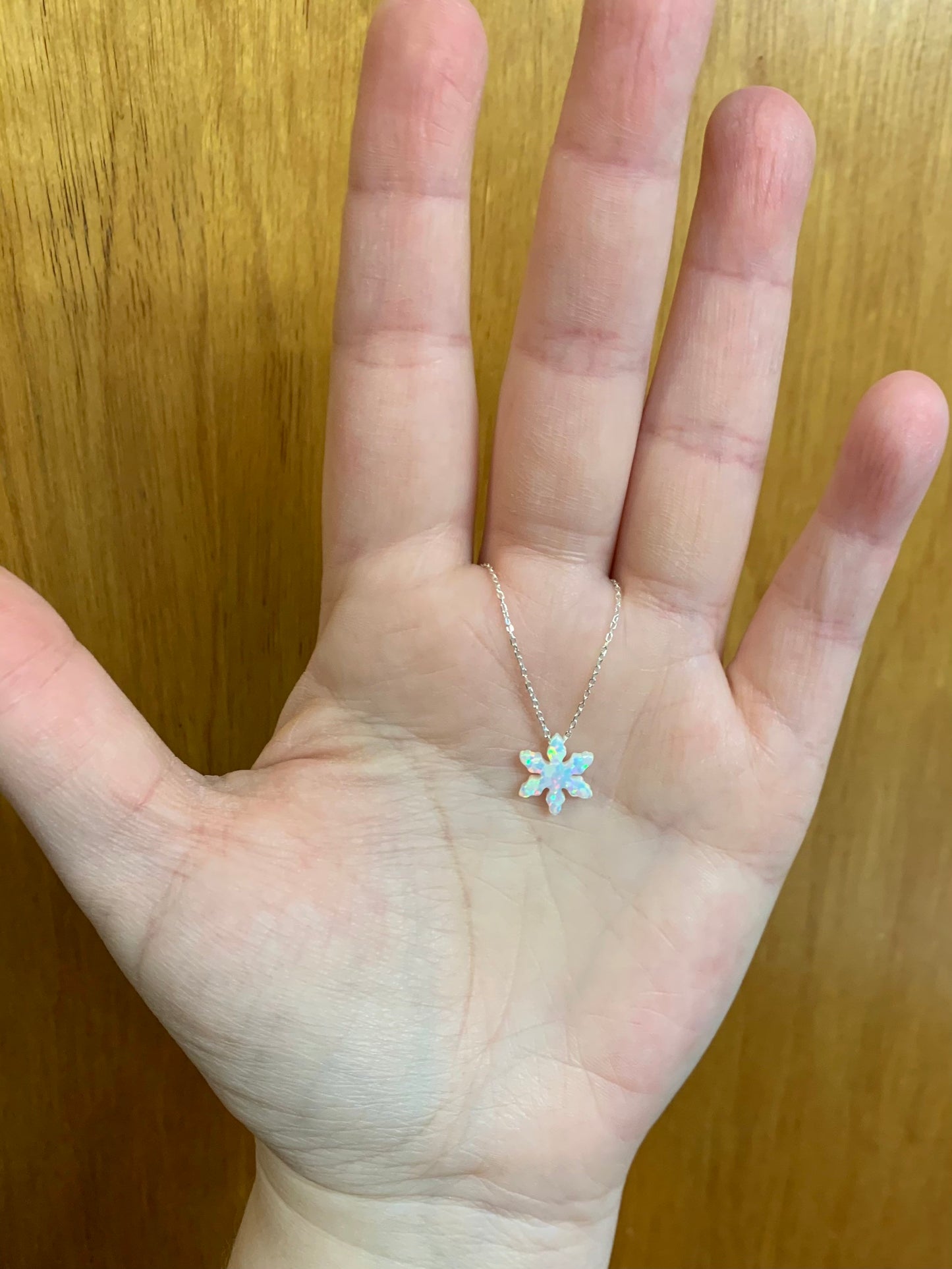 Opal Snowflake Necklace sterling silver, Winter wedding necklace