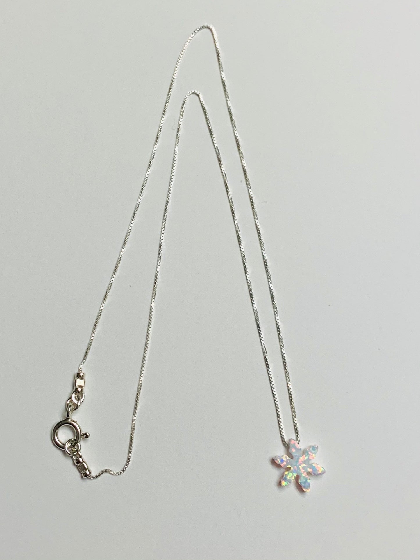 Opal Snowflake Necklace sterling silver, Winter wedding necklace