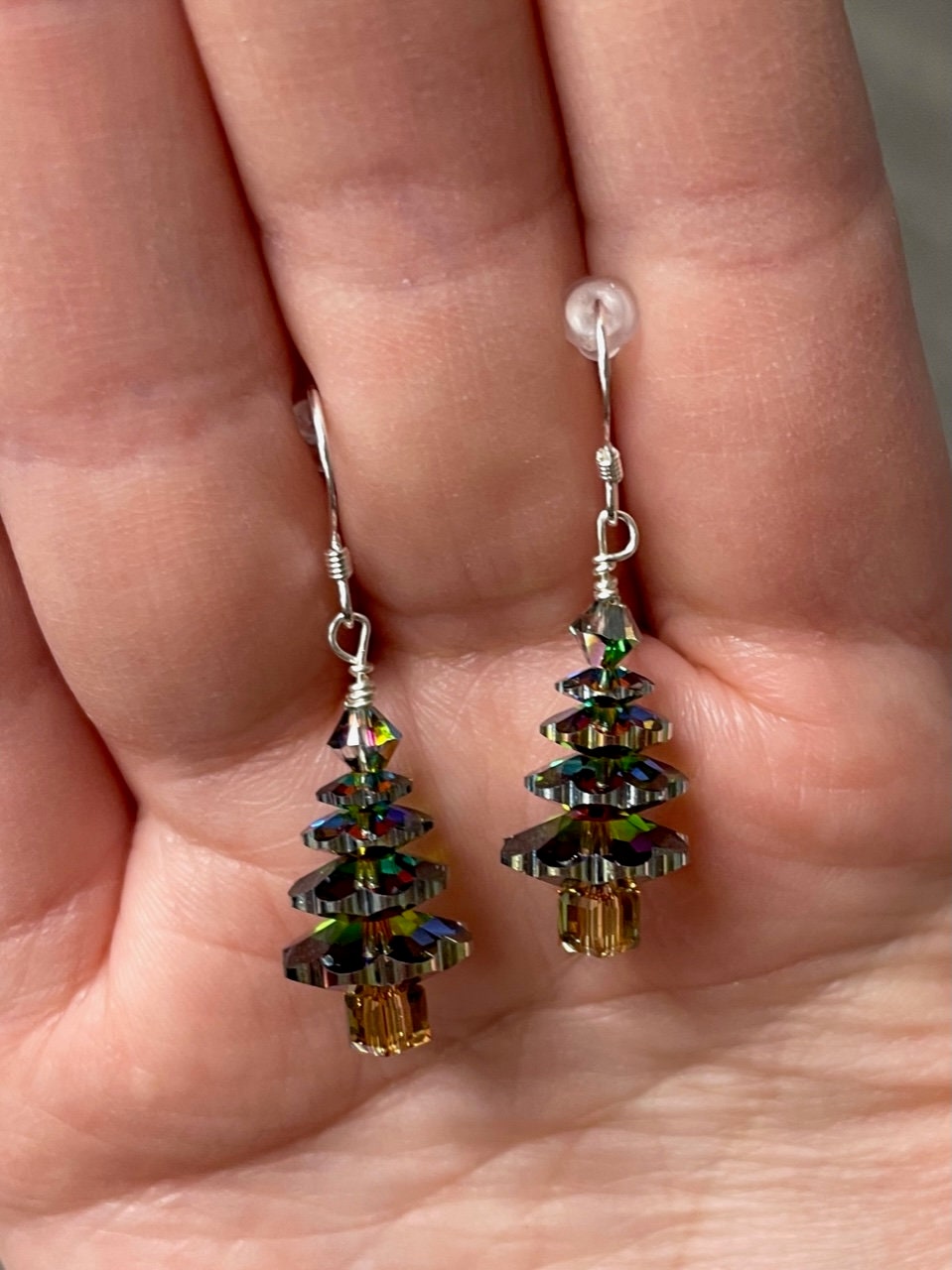 crystal sterling silver christmas tree earrings