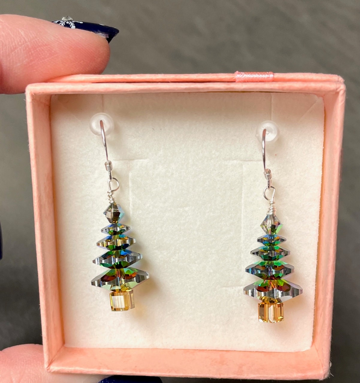 crystal sterling silver christmas tree earrings