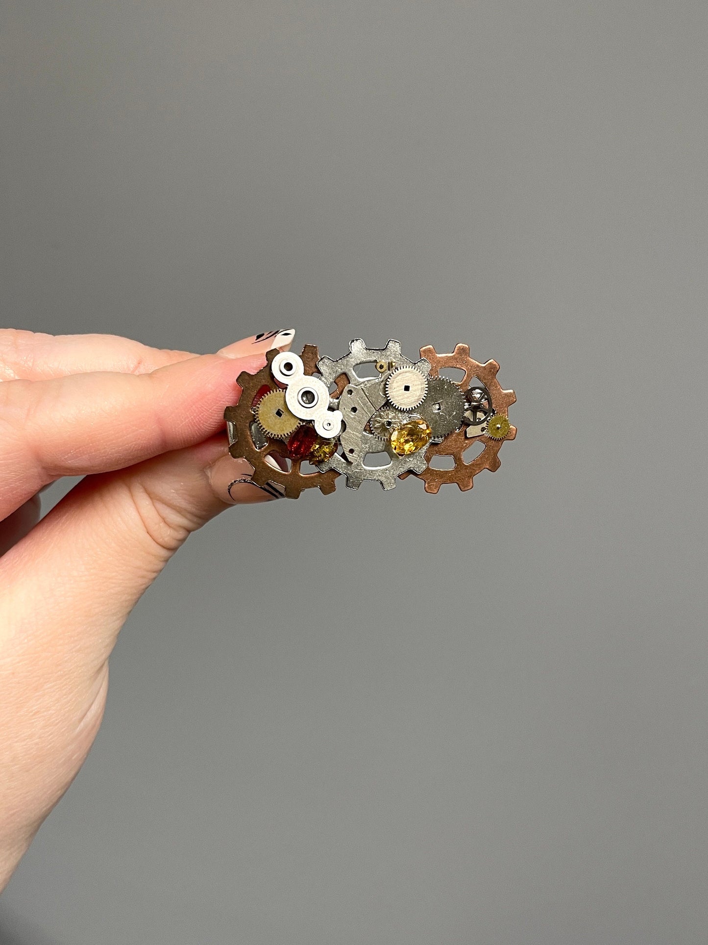 Steampunk hair clip with red garnet gemstone and Citrine gemstones