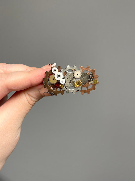 Steampunk hair clip with red garnet gemstone and Citrine gemstones