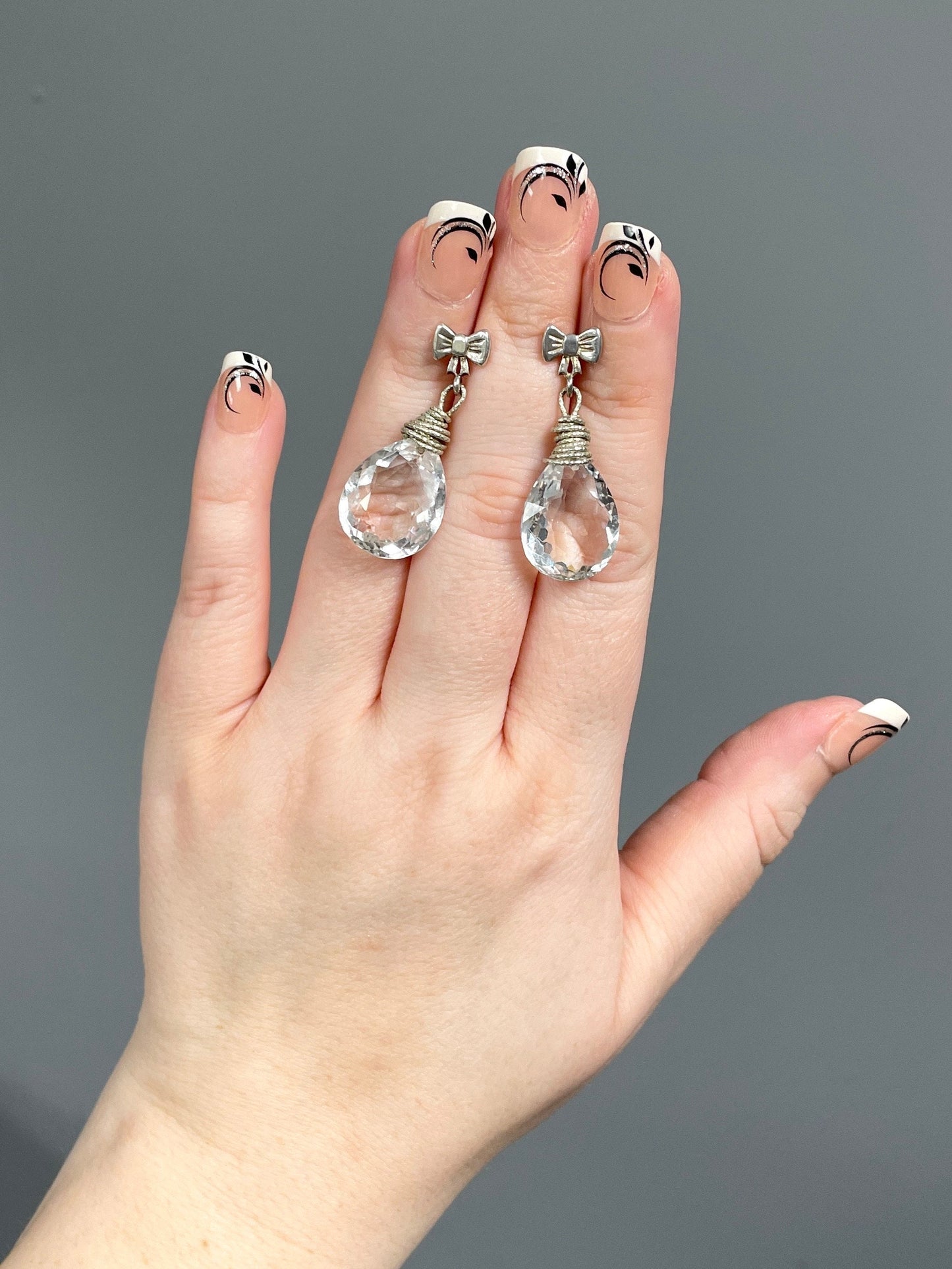 white topaz sterling silver bow earrings