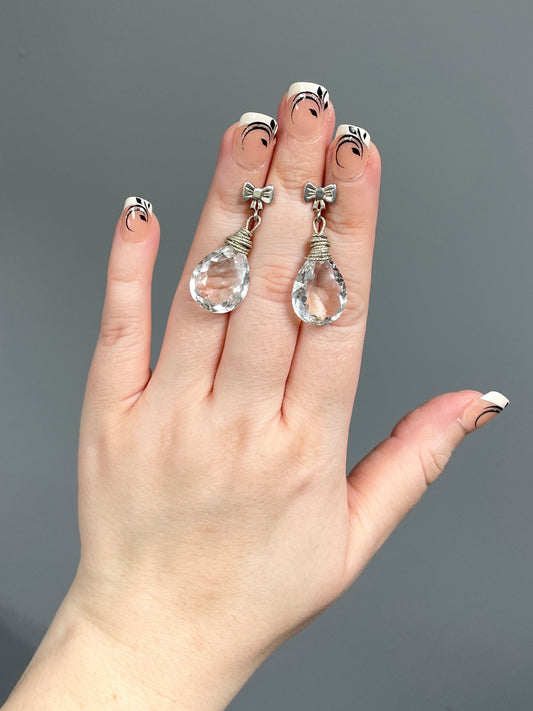 white topaz sterling silver bow earrings