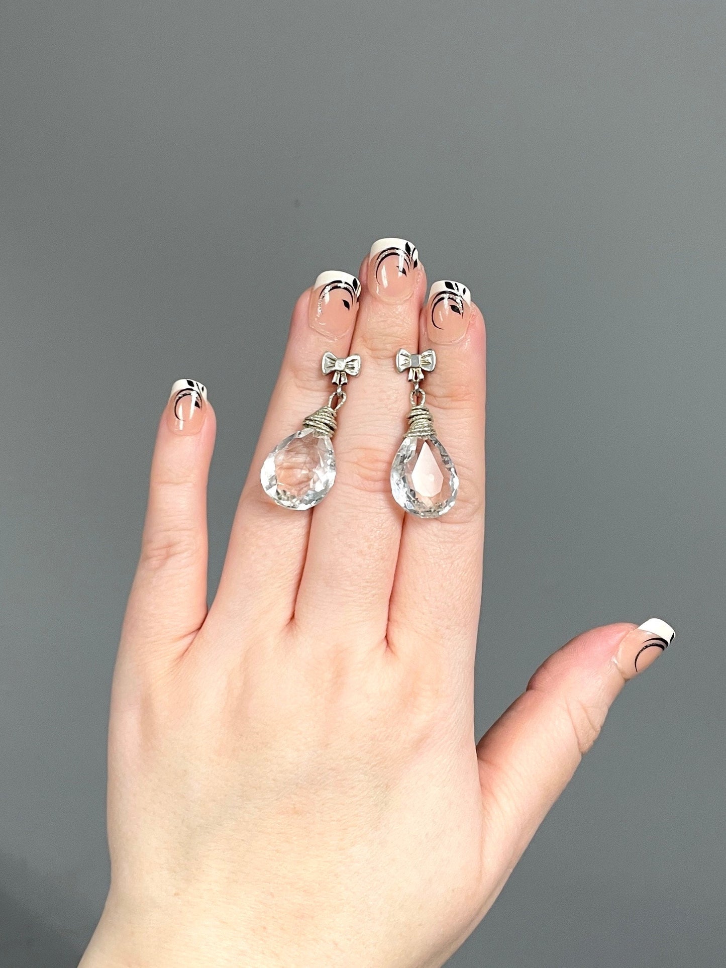white topaz sterling silver bow earrings