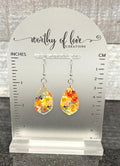 Autumn floral print earrings, stainless steel and acrylic flower earrings