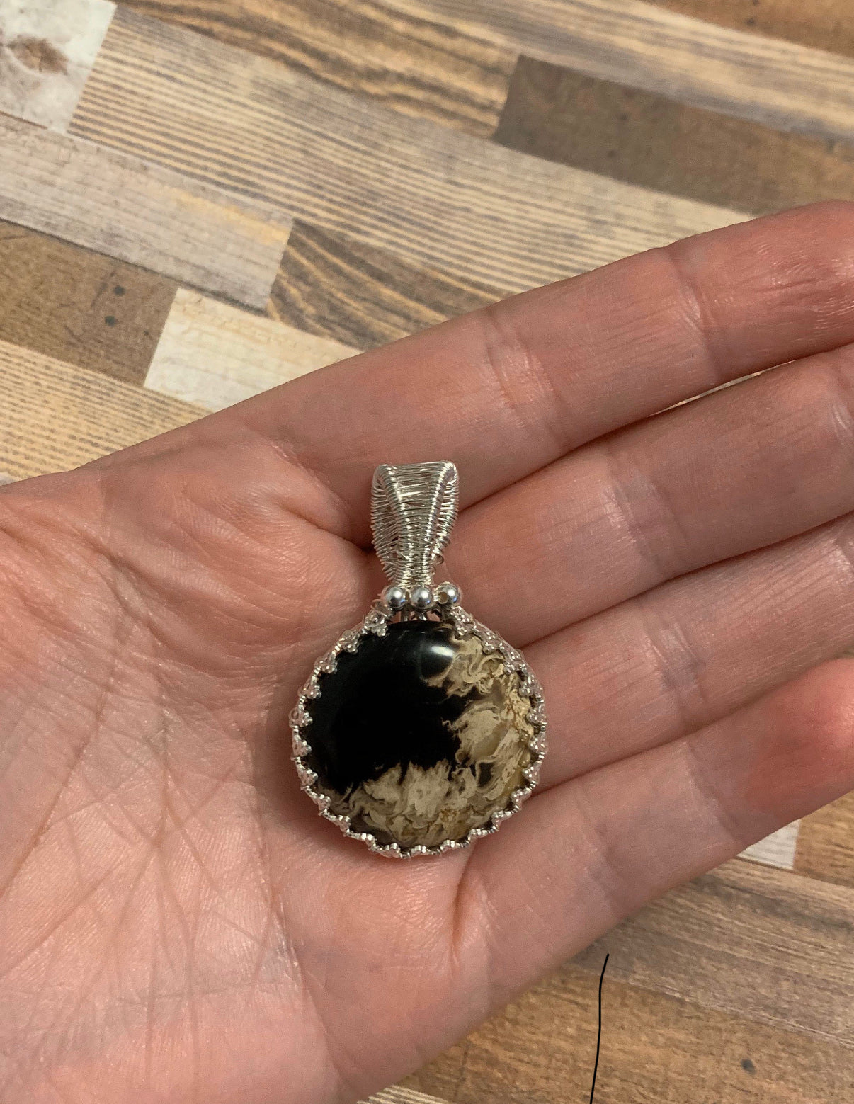 Petrified Palm wood Sterling Silver Wire Wrapped Pendant