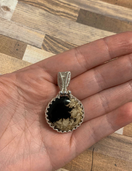 Petrified Palm wood Sterling Silver Wire Wrapped Pendant