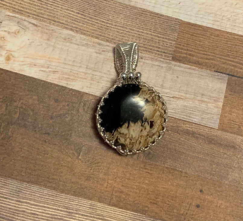 Petrified Palm wood Sterling Silver Wire Wrapped Pendant
