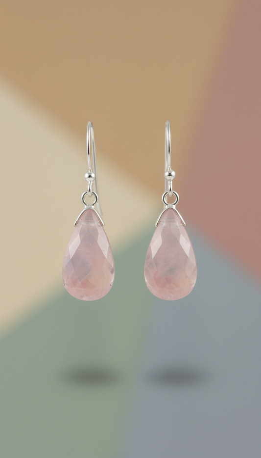 Rose quartz drop earrings sterling silver