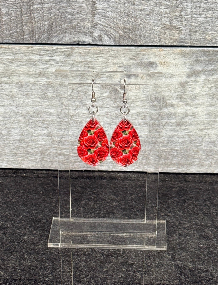 red rose earrings stainless steel and acrylic