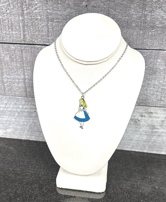 Alice necklace, Curious girl inspired necklace with stainless steel chain