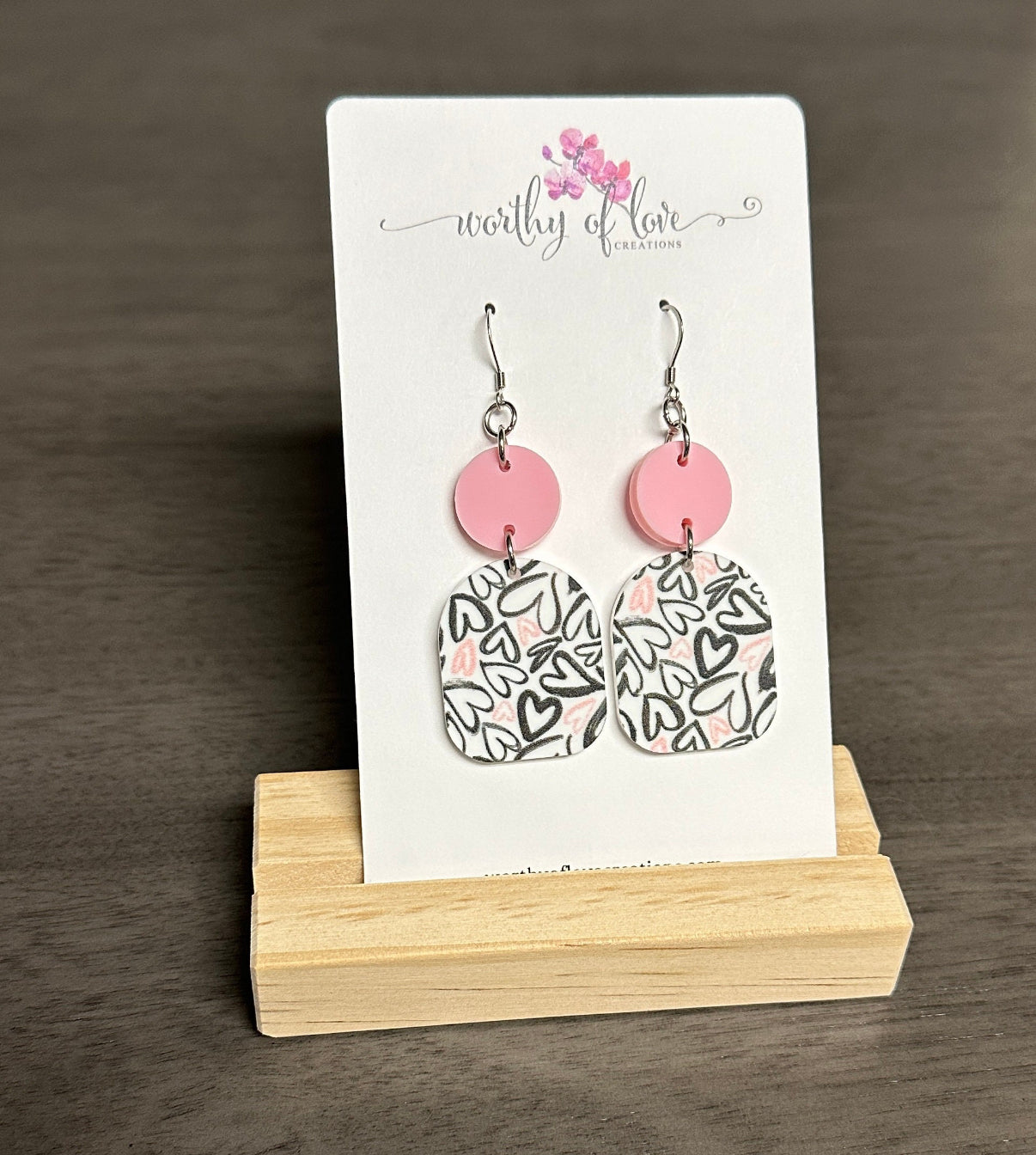 Pink and Black Heart Statement earrings, stainless steel earrings