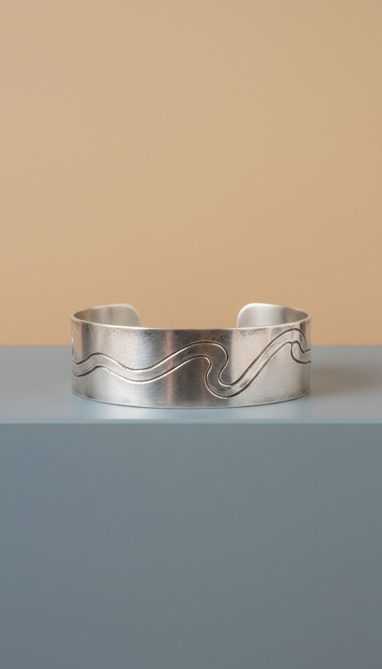 Handcrafted silver cuff bracelet with hammered texture