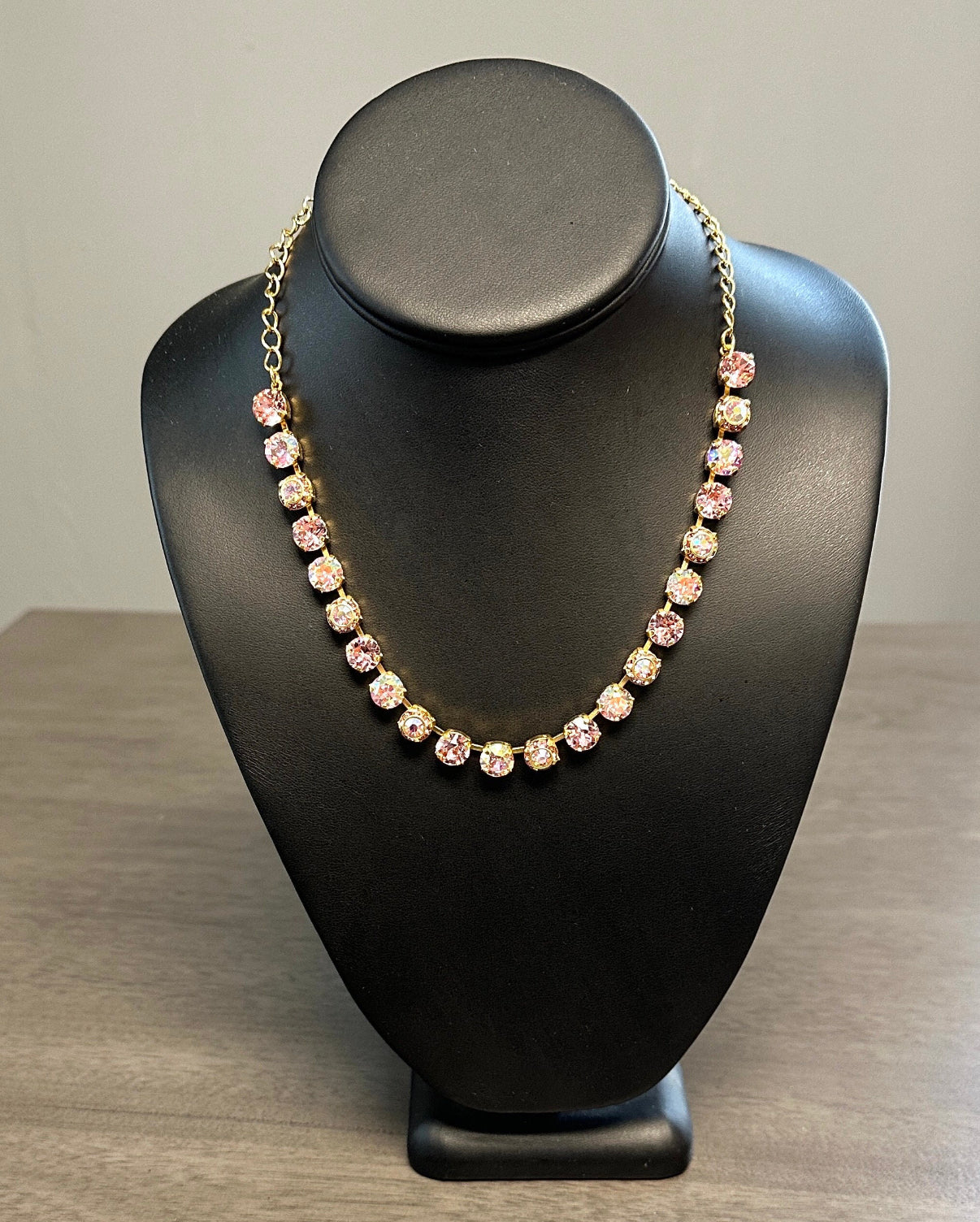 Pink and gold genuine Austrian crystal necklace 18 karat gold plated