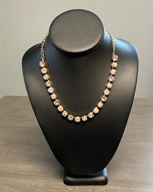 Pink and gold genuine Austrian crystal necklace 18 karat gold plated