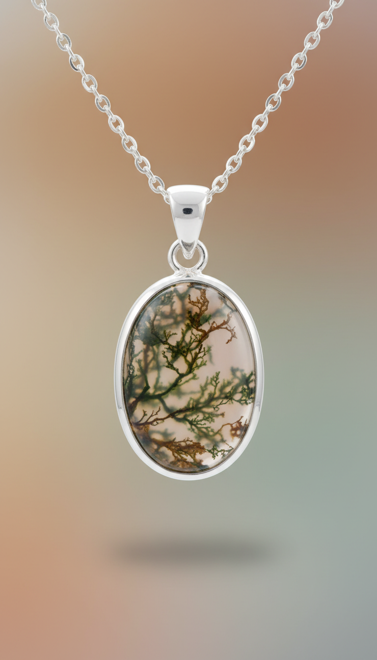 Sterling silver moss agate pendant